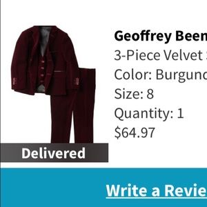 Geoffrey Beene Velvet 3 piece suit size 8 burgundy
